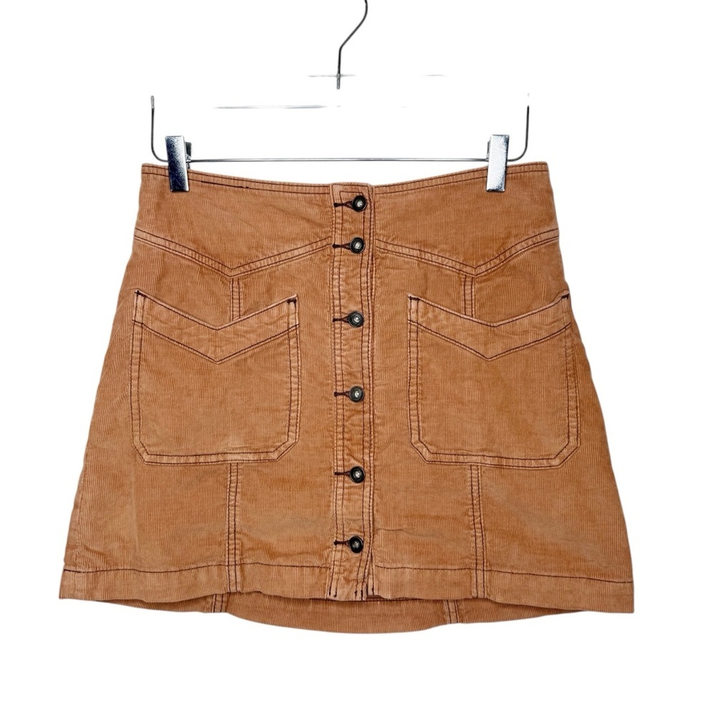 Free People Come Closer Tan Corduroy Women’s High Rise Academia Mini Skirt Sz 0
